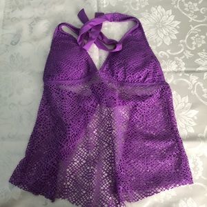 purple net tankini swimsuit
